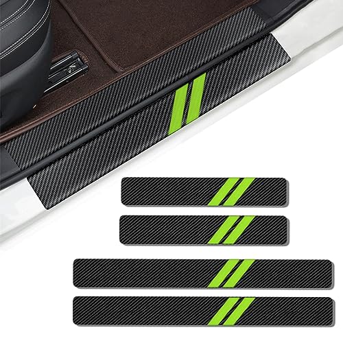 4PCS Door Sill Scratch Protector Stickers Compatible with Challenger Charger Car Threshold Protection Stickers Thickened Carbon Fiber Textured Leather Material Anti-Scratch （Green） - color: Green