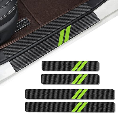 4PCS Door Sill Scratch Protector Stickers Compatible with Challenger Charger Car Threshold Protection Stickers Thickened Carbon Fiber Textured Leather Material Anti-Scratch （Green） - color: Green