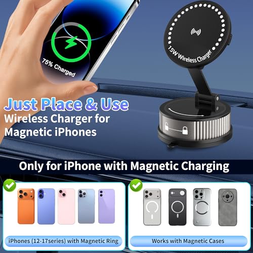 for MagSafe Car Mount Charger,15W Fast Wireless Charging,95+LBS Strong Suction 2400gf Strong Magnetic, 360° Adjustable Car Phone Holder, Phone Holders for Your Car