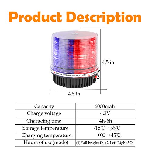 Red and Blue Wireless Rotating Beacon Led Strobe Warning Light Roof Top Plow Hazard Flash Emergency Lights 12V with Magnetic Base Mount and Rechargeable Cigar Lighter Plug (Red/Blue, 18 LED) - color: Red/Blue