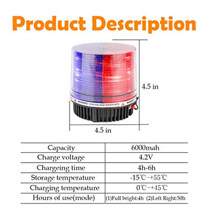 Red and Blue Wireless Rotating Beacon Led Strobe Warning Light Roof Top Plow Hazard Flash Emergency Lights 12V with Magnetic Base Mount and Rechargeable Cigar Lighter Plug (Red/Blue, 18 LED) - color: Red/Blue