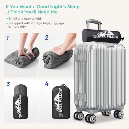 Travel Pillow Memory Foam Pillows, Camping Pillow-Compressible Medium Firm, Breathable Cover, Ideal Backpacking Hiking, Bed Pillows, Airplane and Car (Dark Grey, L) - color: Dark Grey, size: L-23.6*15.7in
