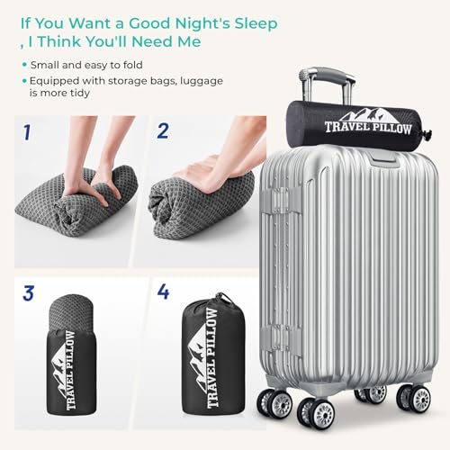 Travel Pillow Memory Foam Pillows, Camping Pillow-Compressible Medium Firm, Breathable Cover, Ideal Backpacking Hiking, Bed Pillows, Airplane and Car (Dark Grey, M) - color: Dark Grey, size: M-17.7*11.8in