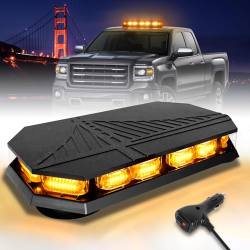 HLauto 406D Rooftop Emergency Strobe Lights Bar, 102 LED Amber Mini Beacon Safety Flashing Warning Traffic Lights Bar w/Magnetic Base for 12-24V Trucks, Construction Vehicles, Snowplow, Cars - color: Amber