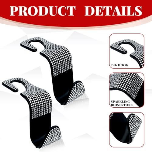 4PCS Car Hooks, Car Seat Headrest Hooks with Sparkling Rhinestone, Universal for Purse, Handbag, Grocery Bags and Coat Vehicle Accessories (White) - color: White