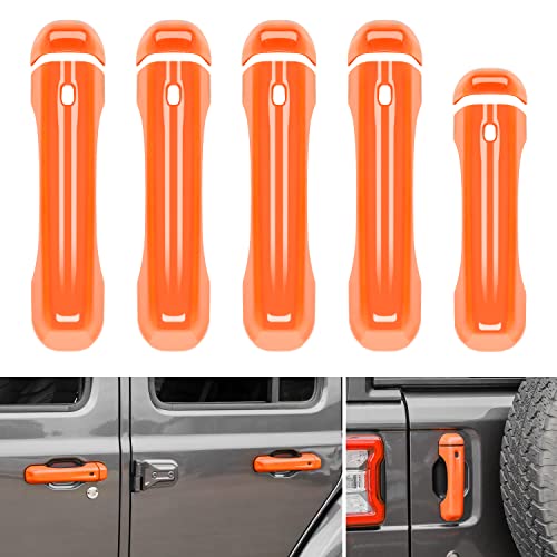 CheroCar Orange Door Handle Cover Trim Tailgate Handle Cover Kit Fit for 2018-2026 Jeep Wrangler JL JLU 4xe & Gladiator JT Sports Sahara Freedom Rubicon 2/4-Door Exterior Accessories - color: Orange, size: Solid Design