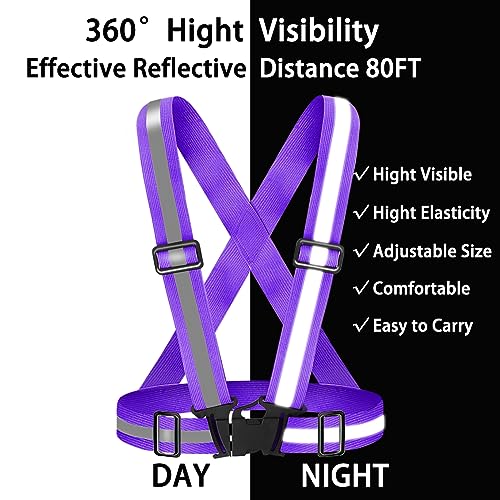 High Visibility Reflective Vest Safety Vest Running Reflective Gear Adjustable Reflective Vest for Walking,Jogging,Hiking,Night Cycling - color: Purple