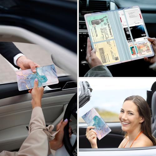 Car Registration and Insurance Holder，Colour Patterns Men Women Car License Document Registration and Insurance Card Holder - color: Blue Pink Marble