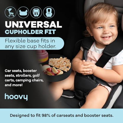 Hoovy Silicone Cup Holder Tray for Car Seat, Booster Seat, Stroller - Carseat Snack Trays for Kids Travel - Cup Holders Food Tray - Midnight 1 Pack