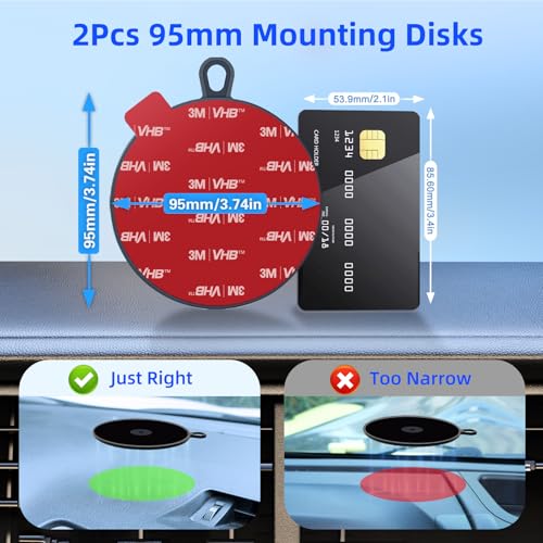 pop-tech Adhesive Dashboard Mounting Disk: 95mm Dash Pad Mount Disc for Suction Cup & Vacuum Phone Holder - 2 Packs 3.74" High Bond Car Sticky Base Plate for Garmin & Tomtom GPS DashCam