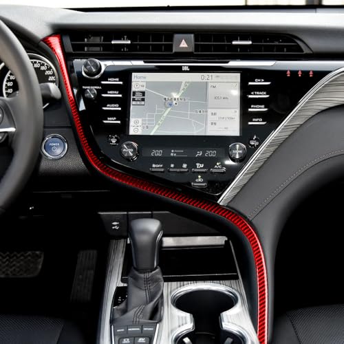 Red Durable Carbon Fiber Compatible with Toyota Camry 2018-2024 2019 2020 2021 2022 2023 Accessories Car Center Console S-Shaped Strip Interior Trim Sticker - color: Center Console Trim