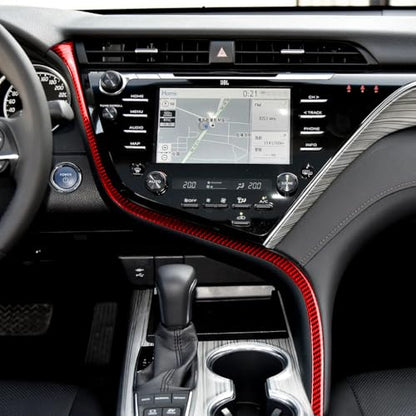Red Durable Carbon Fiber Compatible with Toyota Camry 2018-2024 2019 2020 2021 2022 2023 Accessories Car Center Console S-Shaped Strip Interior Trim Sticker - color: Center Console Trim