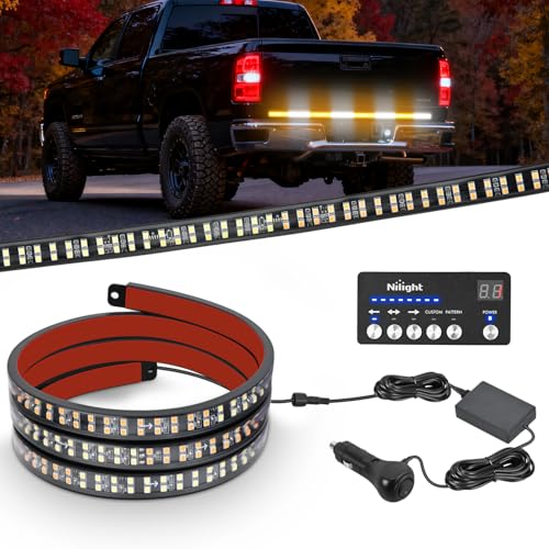 Nilight 60 Inch Emergency Strobe Light Strips with Controller, 384LED Flashing Warning Hazard Safety for Rear Window Tailgate on Truck Trailer Construction Plow Pickup Tow SUV Vehicles, Amber White - color: 60" Tailgte Strobe w/ Controller Amber White