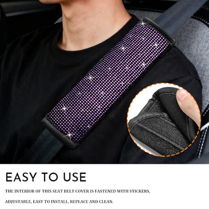 2PCS Bling Seat Belt Covers, Seat Belt Cover Pad, Car Seatbelt Shoulder Pads with Rhinestone, Auto Accessories Comfortable Automotive Neck Shoulder Mat Cushion for Car Truck SUV (Purple) - color: Purple