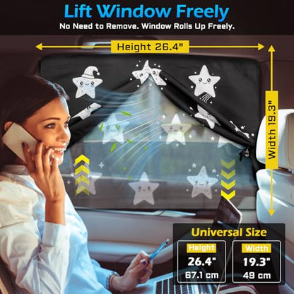 Car Window Shades, 2 Packs Magnetic car Sun Shade for Baby, Double Layers Magnetic Stars Pattern Design for Full Covers/Half Shade Options, Window Curtains for Heat/UV Protection Sun Block Covers - color: Stars
