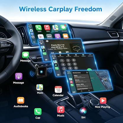 Mini Wireless CarPlay Adapter for iPhone/Android Auto, 2-in-1 Wired to Wireless Car Dongle, One-Click Switch, 5s Auto Reconnect, 5.8GHz WiFi+Bluetooth5.4, Compatible with iOS10+/Android10+，Black