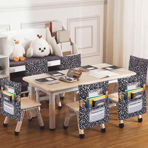 12 Pack Composition Chair Pocket for Classroom 18.5'' x 19'' Preschool Seat Pocket Kindergarten Composition Notebook Classroom Decor Elementary Back to School Teacher Chair Storage Organizer - style: Composition Book