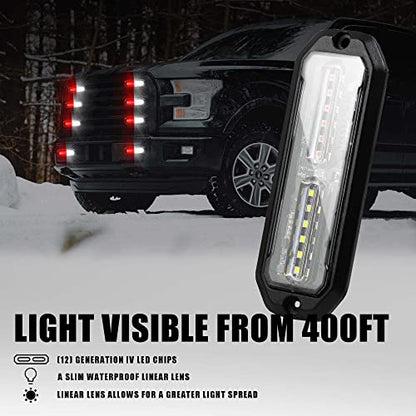 WINECO 12 Led POV Emergency Fire Strobe Lights, Red White Firefighter Surface Mount Grille Grill Warning Flashing Light Caution Construction Hazard Light Bar for Trucks Vehicles - color: Red White