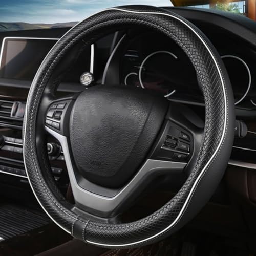 LABBYWAY Microfiber Leather Steering Wheel Cover, Universal 14.5-15 Inch Steering Wheel Anti Slip Car Interior Accessories for Men Women (Black with White Line) - color: Black with White Line