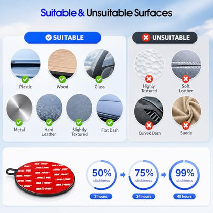 Adhesive Sticky Pad Mounting Disk: 2Pcs 75mm Dashboard Disc & 2Pcs 70mm Double Sided Replacement Tape for Phone Mount Windshield Window - High Bond Dash Plate for Vacuum Car Holder Suction GPS Camera
