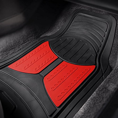 FH Group Monster Eye Full Set Rubber Floor Mats w. Trimmable Vinyl Trunk Liner/Cargo Mat Black- Fit Most Car, Truck, SUV, or Van (Red/Black) F11313- F16403 - color: Red, style: Floor Mat + Cargo Mat Set