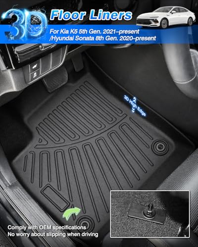 Cartist Floor Mats for Kia K5 (Only FWD Models) 2021-2026 & Hyundai Sonata/Sonata Hybrid 2020-2026, All Weather Cargo Liner for K5 Accessories, Heavy Duty Car Mats, Car Accessories - size: 3)Kia K5【21-26】Hyundai Sonata 【20-26】