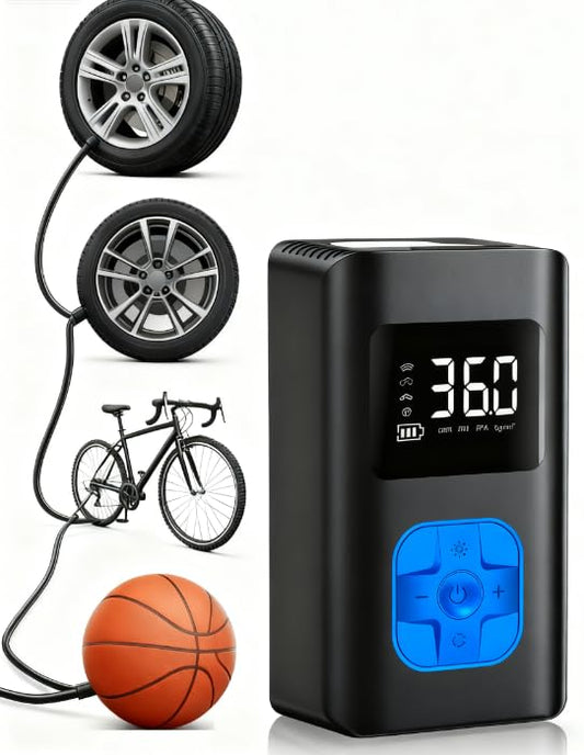 Tire Inflator Portable Air Compressor, 150PSI Air Pump for Car Tires with LED Light, Cordless Tire Pump with Digital Pressure Gauge, Tire Inflator for Car, Bike, Motorcycle, Ball (Blue-little) - color: Blue-little