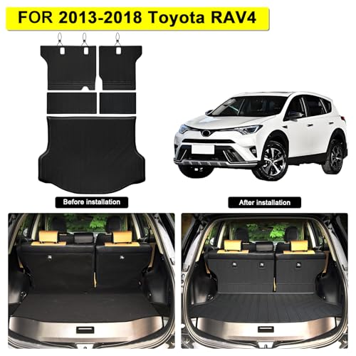 Cargo Mat with Backrest Protection for 2013-2017 2018 Toyota RAV4, TPE All Weather Protection Cargo Liner with Velcro Rear Seats Backrest car Accessories-Black - size: For 2013-18 RAV4 2-ni-1 cargo mat