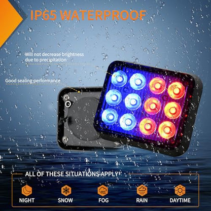 Nilight 12LED Magnetic Wireless Trailer Lights 2PCS Rechargeable Portable Hazard Beacon Warning Light Red and Blue Emergency Strobe Light for Trucks Trailers Vehicles Cars Bus Surface Mount - color: 12LED Blue Red