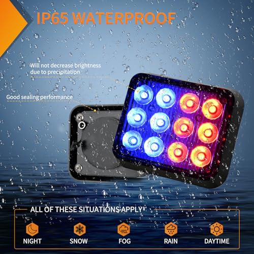 Nilight 12LED Magnetic Wireless Trailer Lights 2PCS Rechargeable Portable Hazard Beacon Warning Light Red and Blue Emergency Strobe Light for Trucks Trailers Vehicles Cars Bus Surface Mount - color: 12LED Blue Red