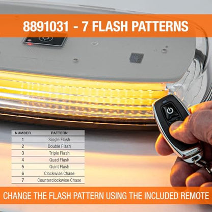 Buyers Products 8891039 Rectangular Wireless LED Mini Light Bar W/Wireless Remote, 12", 12 VDC, Amber/Green, 84 LEDs W/Clear Lens, Adjustable Flash Pattern, Work Light for Trucks and Trailers