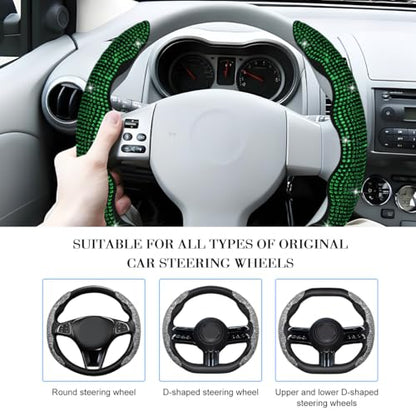 Bling Car Steering Wheel Cover, Rhinestones Non-Slip 15 Inches Vehicle Wheel Cover, Diamond Sparkling Steering Protector for Women Girls, Universal Automotive Accessories (Green) - color: Green