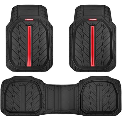 CAR PASS Tire Tread DeepDish Rubber Floor Mats for car Heavy Duty car mats All Weather, Universal XL~M Trim to Fit for Truck SUV Vehicle Automotive, Waterproof car mats 3 Piece (red Black) - color: Red Black