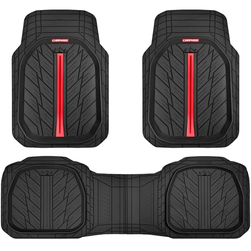 CAR PASS Tire Tread DeepDish Rubber Floor Mats for car Heavy Duty car mats All Weather, Universal XL~M Trim to Fit for Truck SUV Vehicle Automotive, Waterproof car mats 3 Piece (red Black) - color: Red Black