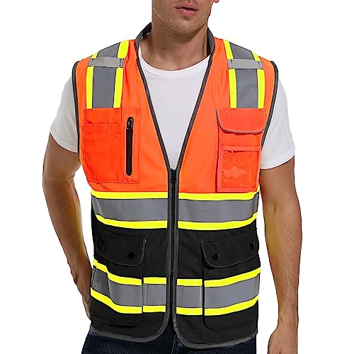 ArcRidge Reflective Safety Vest for Men and Women - High Visibility Construction Vest - Dual Tone Reflective Strips - color: Orange-black, size: XX-Large