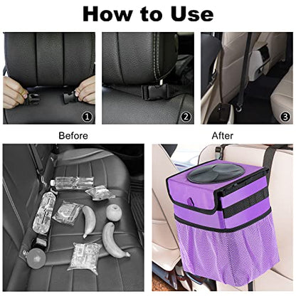Car Trash Can Foldable Garbage Bin Leakproof 2.3 Gallons Car Trash Bag Purple - color: Purple, size: M-1PCS
