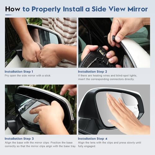 Blind Spot Mirrors for 2013-2025 RAV4, 2014-2024 4runner, 2016-2025 Tacoma, Passenger Side Mirror Replacement with Blind Spot Warning Light, Power Heated Mirrors for Anti-Fog, Durable Backing Plate - size: 13-25 RAV4, 16-25 Tacoma