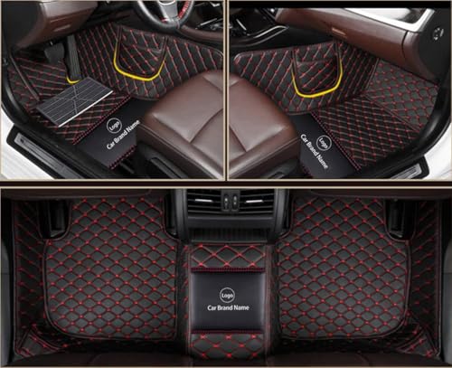 Custom Leather Full Coverage Car Floor Mats, Waterproof and Anti-Slip, with No Dead Angles, Car Logo Included, Fits 99% of Vehicles, Easy Installation and Cleaning - color: Single-Layer-Black/Red, size: Leather-Black/Red