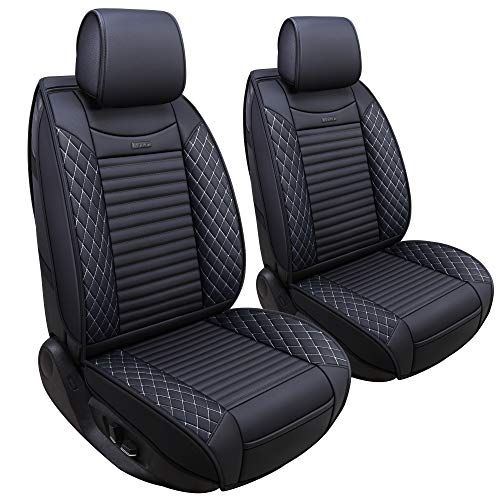 Aierxuan 2 Pcs Front Captain Seat Covers for Cars Waterproof Leather Cushion Universal Fit for Cx5 Renegade Highlander Toyota Corolla 4Runner Nissan Altima Rogue (2 Pcs Front/Black-White) - color: 2 Pcs Front/Black-White