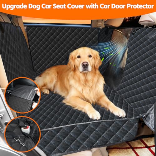 Dog Car Seat Cover for Back Seat Extender for Dogs,Hard Bottom Car Seat Cover for Dogs with Car Door Protectors, Waterproof and Scratch-Resistant Seat Covers for Cars SUV&Truck
