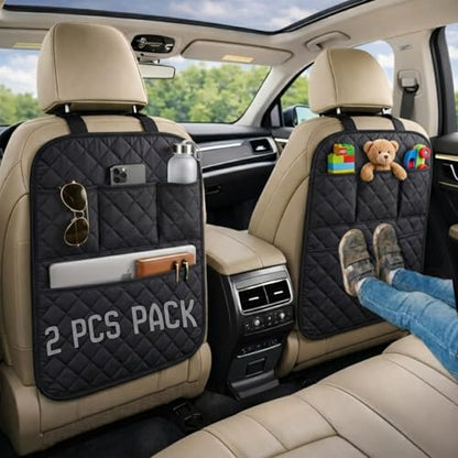 SAVUK 2 Pack Car Back Seat Cover 3 Pocket + 1 XLarge Pocket Organizer Protector from Dirt Scratches Mud Fit All Automotive Model Waterproof Durable Preventing the Impact of Children Kick 17"x25"
