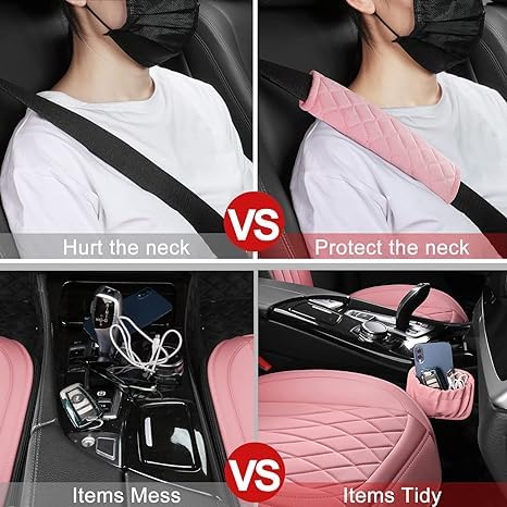Sanwom Front Car Seat Covers - Leather Seat Covers with Storage Pocket and Two Belt Pads, Anti-Slip Waterproof Universal Seat Covers for Cars Fit Cars Trucks SUV(Pink,2 Pack) - color: Pink