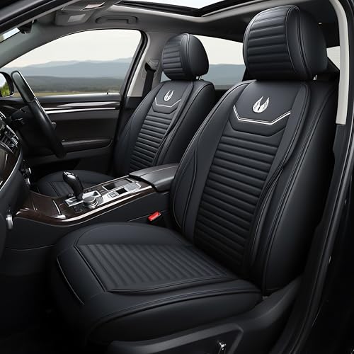 OASIS AUTO Car Seat Covers Full Set Premium Waterproof Full Coverage Faux Leather Luxury Universal Fit for SUV, Sedan, Pick-up Truck, Premium Interior Protectors (OD-008 Black) - color: Black