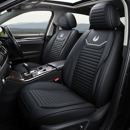 OASIS AUTO Car Seat Covers Full Set Premium Waterproof Full Coverage Faux Leather Luxury Universal Fit for SUV, Sedan, Pick-up Truck, Premium Interior Protectors (OD-008 Black) - color: Black