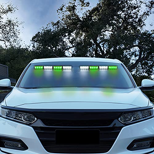 ASPL 32LED Visor Lights 26 Flash Patterns Windshield Emergency Hazard Warning Strobe Beacon Split Mount Deck Dash Lamp with Extend Bracket (Green/White/Green/White) - color: Green/White /Green/White