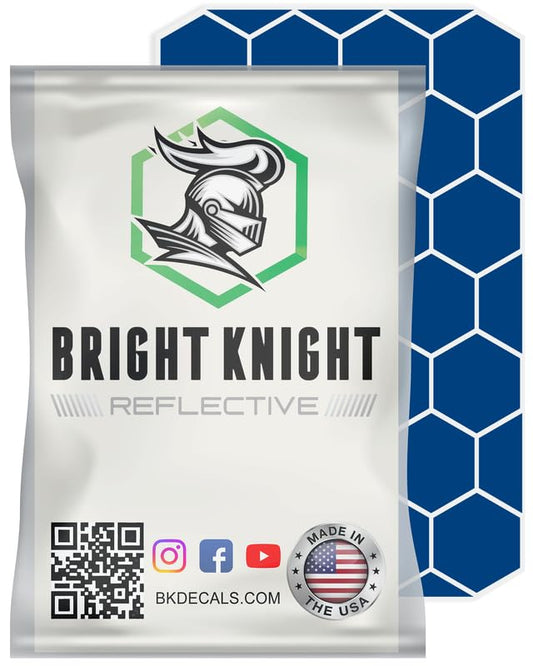 BRIGHT KNIGHT DECALS Hexagon Reflective Stickers for Helmet - Blue, Pack of 1, Motorcycle Helmet Stickers, 3M Waterproof Reflective Vinyl Tape for Hard Hats, Cars & Bike Decals for Night Visibility - color: Blue, size: 1 pk