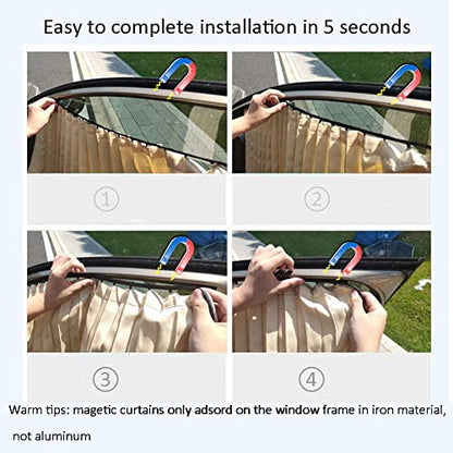 ZATOOTO Car Side Window Sun Shade - 2 Pcs Beige Magnetic Privacy Sunshades - Curtain Keeps Cooler Screen for Baby Sleeping - color: Beige Faux Silk Louvered–Rear 2PCS
