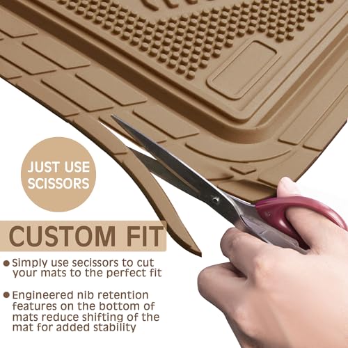 CAR PASS Heavy Duty Rubber Floor Mats Gray Car Mats Full Set with Trunk Cargo Liner - Universal Waterproof Floor Mats for Car SUV Truck, Durable All Weather Automotive Liner Mats (All Beige) - color: Beige Cargo Liner