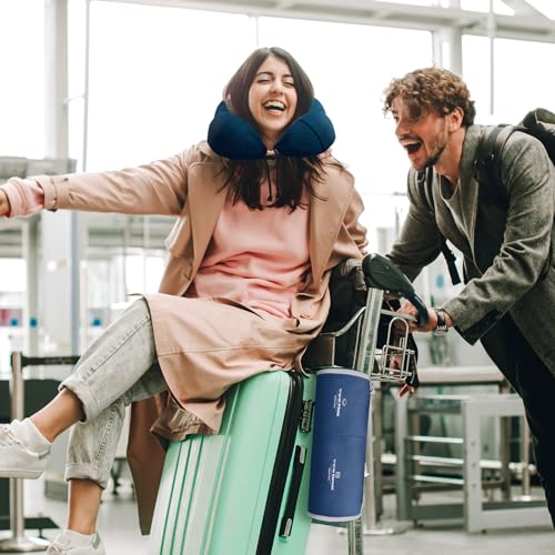urnexttour Travel Pillow and Blanket Set Neck Pillows Travel Essentials with Sleep Mask for Airplane Car Memory Foam Blue - color: A-blue