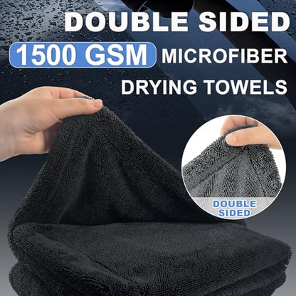 Car Drying Towel (28" x 36"),1500 GSM Double Sided Microfiber Drying Towels for Cars,Highly Absorbent,Leaving no Marks,no Shedding,Easy to Clean - size: Pack of 1